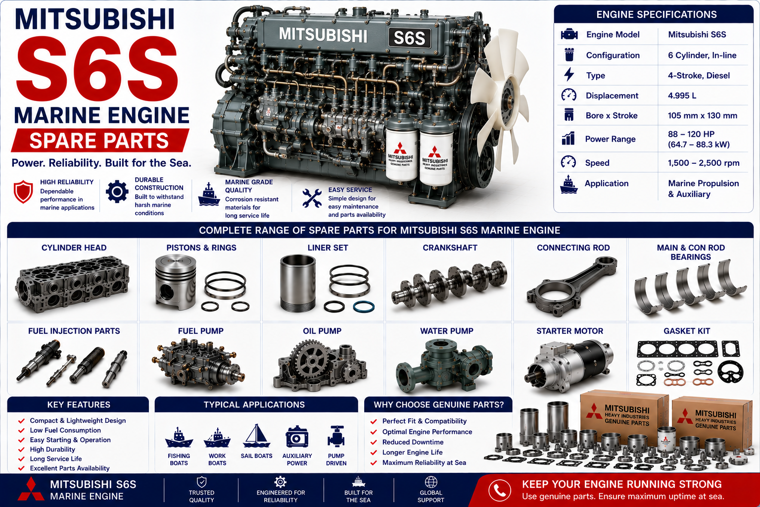 Mitsubishi S6S Marine Engine Spare Parts