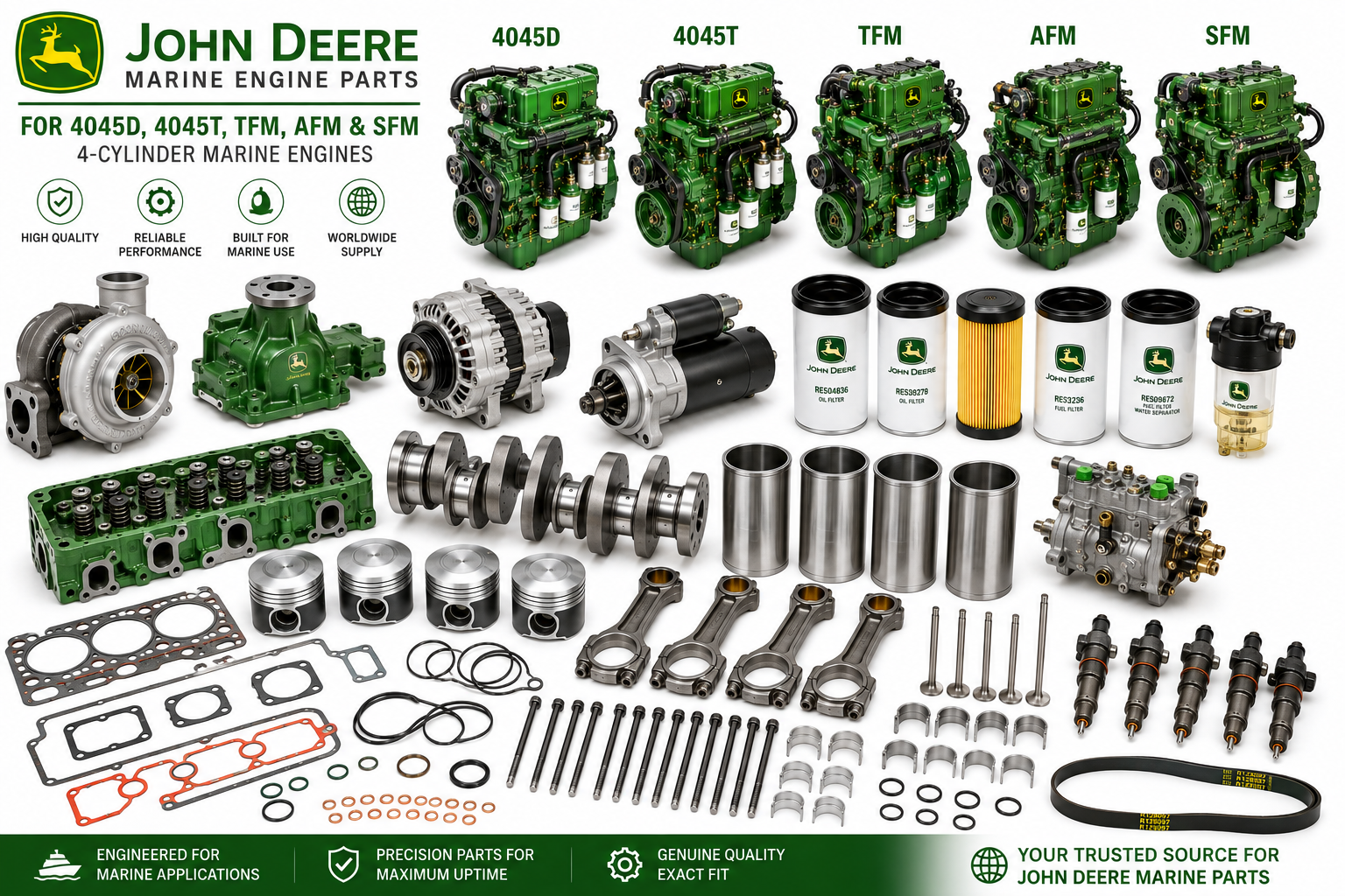 John Deere 4045 Marine Engine Spare Parts | 4-Cylinder
