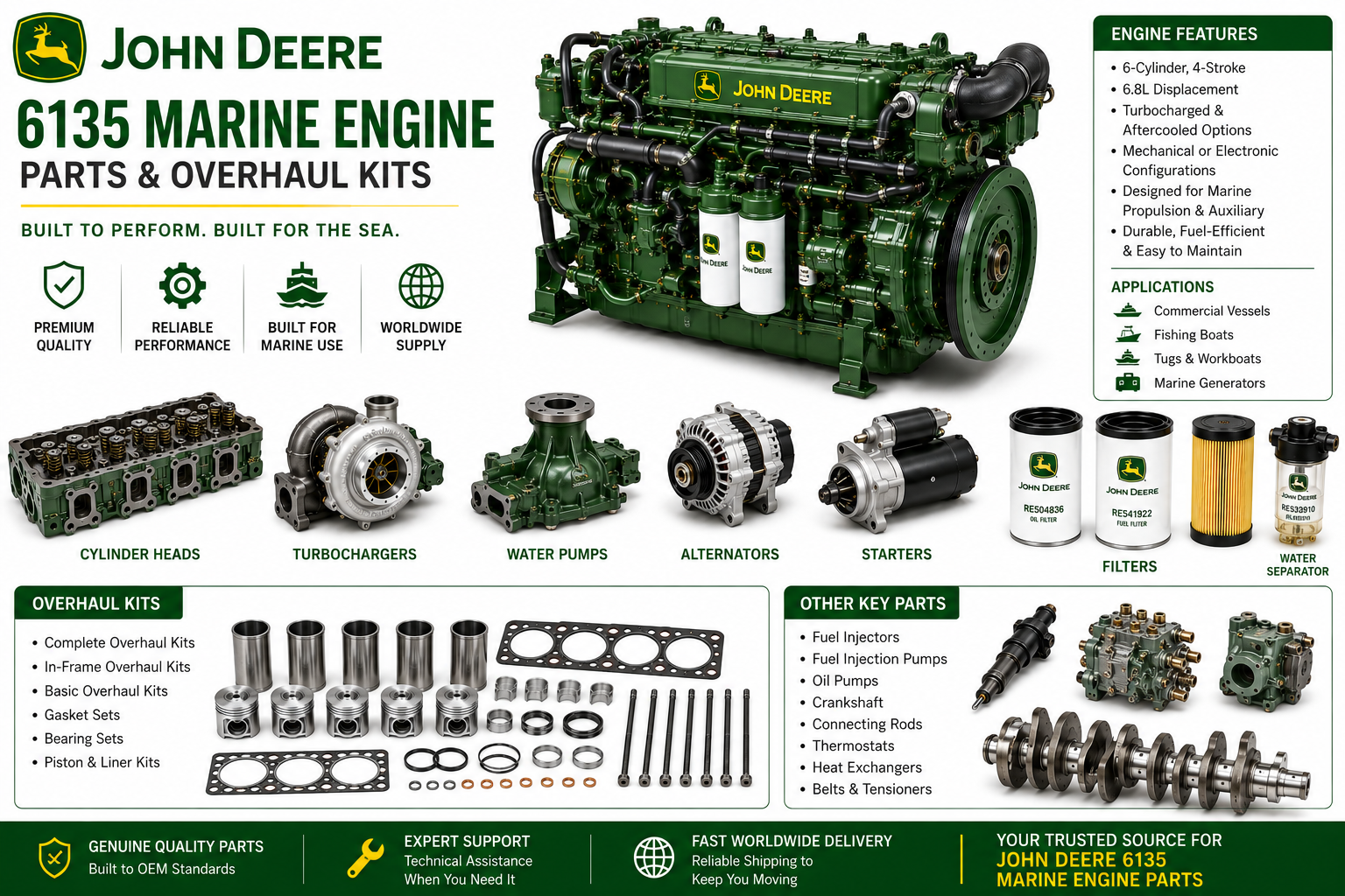John Deere 6135 Marine Engine Parts & Overhaul Kits