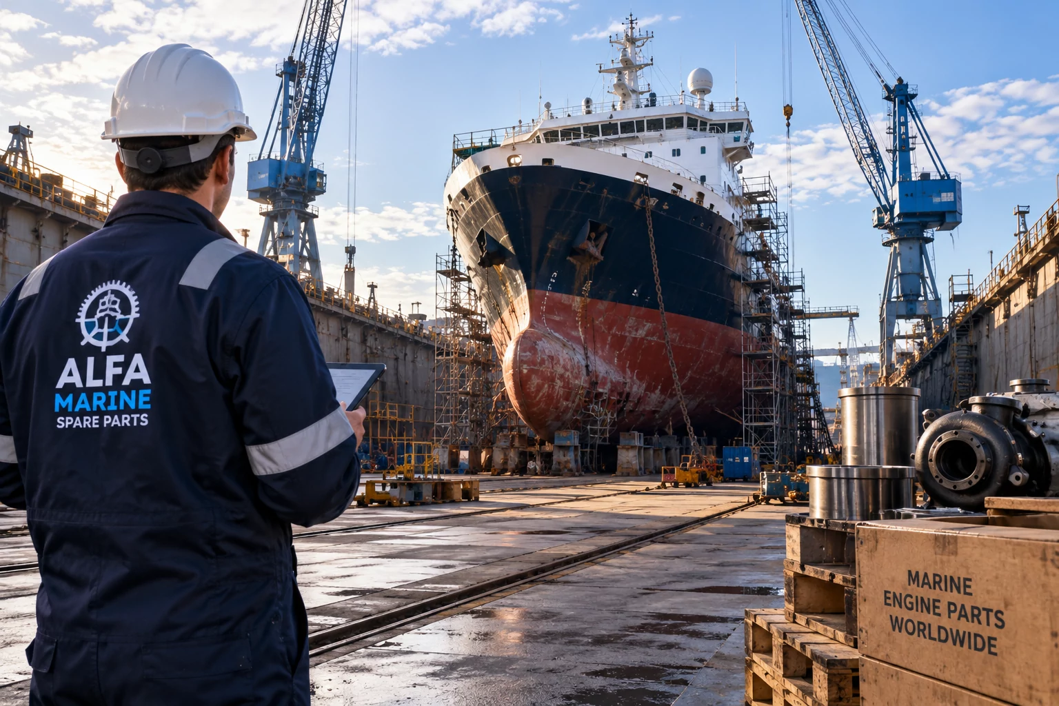 Alfa Marine Spare Parts supplying marine engine parts to shipyards worldwide