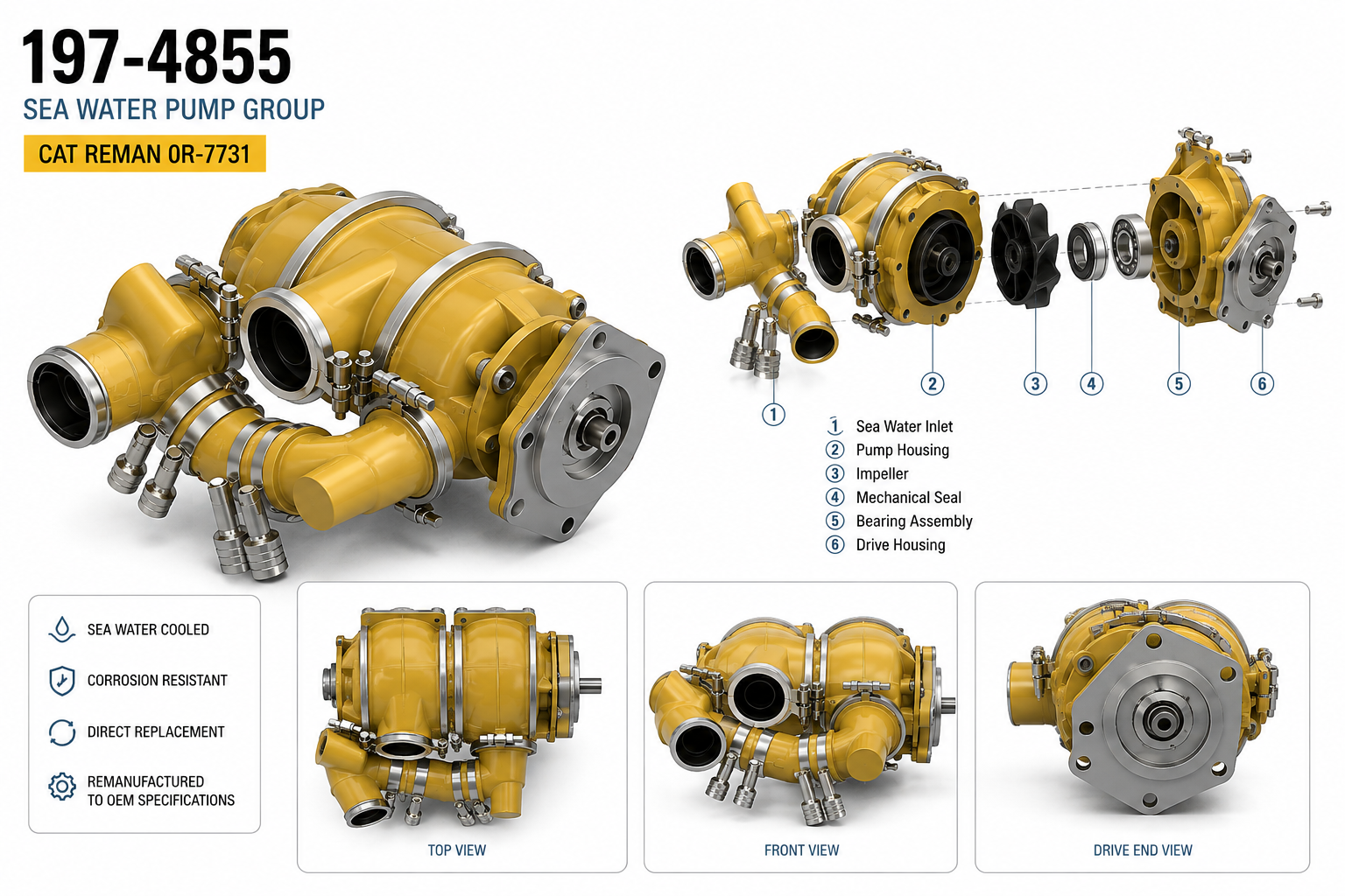 Caterpillar 197-4855 Sea Water Pump | 0R-7731 Reman